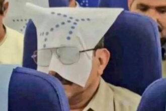 A man tried a unique way to sleep in the flight