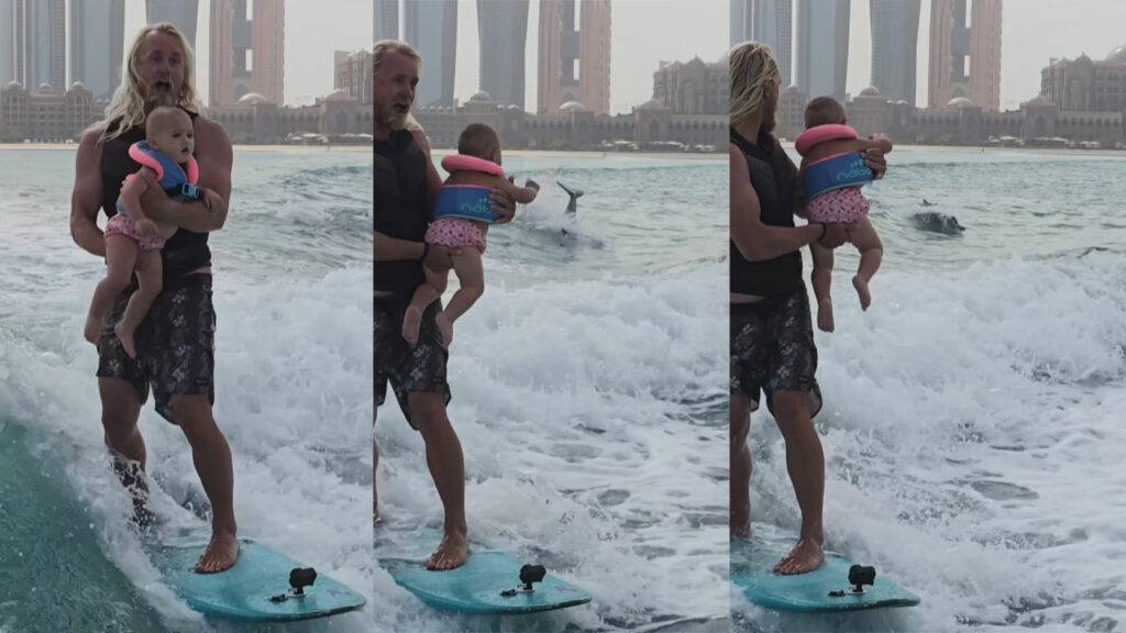 Dad took infant surfing