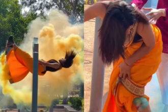 Saree caught fire during