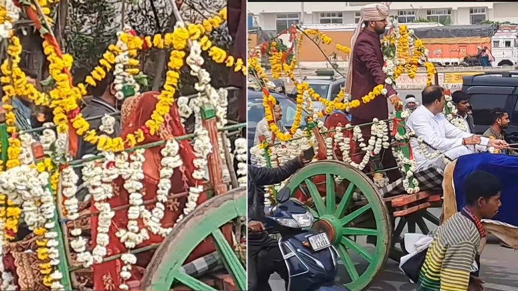 A Viral Video shows a bride and groom in Desi style